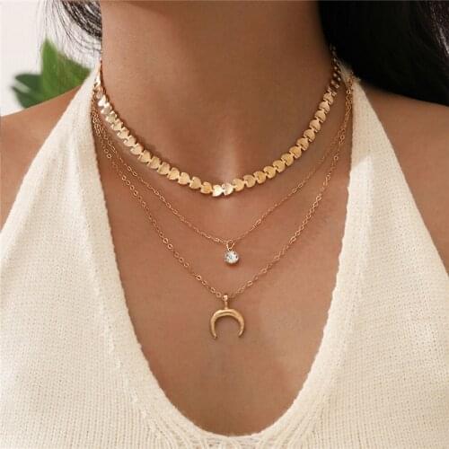 HI MAN 3pcs/set Bohemian Sun Zircon Moon Fish Tail Mixed Pendant Necklace Women Simple Personality Daily Jewelry