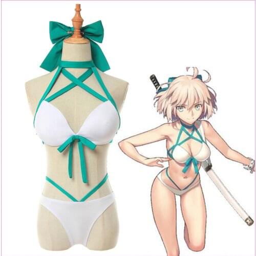 Game FGO Fate Grand Order Cosplay Costumes Okita Souji Cosplay Costume Sexy Swimsuit String Bikini swimwear bathing suit Women