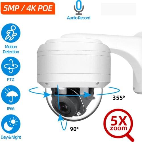 4K POE IP PTZ Camera 5X Optical Zoom Dome Outdoor Weatherproof For POE NVR H.265 5MP Security Camera Night Vision 30m Onvif P2P