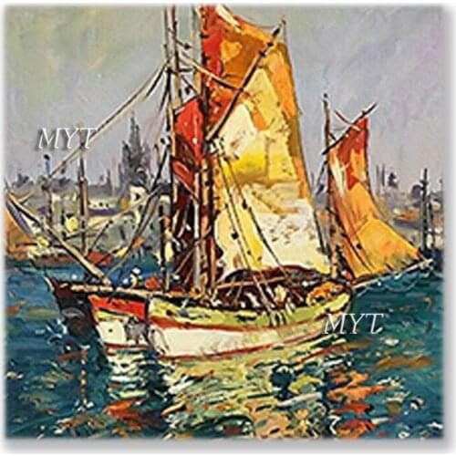 Classical Style Abstract Sailing Boat Ship Picture Canvas Art 100% Hand-painted Seascape Oil Painting Wall Decorative Item Art