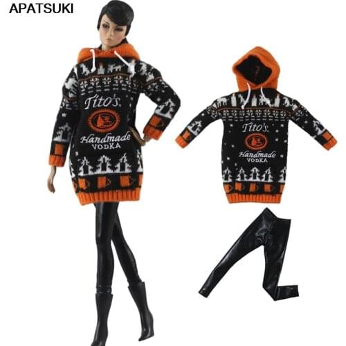 Black Brown Fashion Doll Clothes Set for Barbie Doll Outfits Sweater Hoodie Legging Christmas 1/6 BJD Dolls Accessories Toys