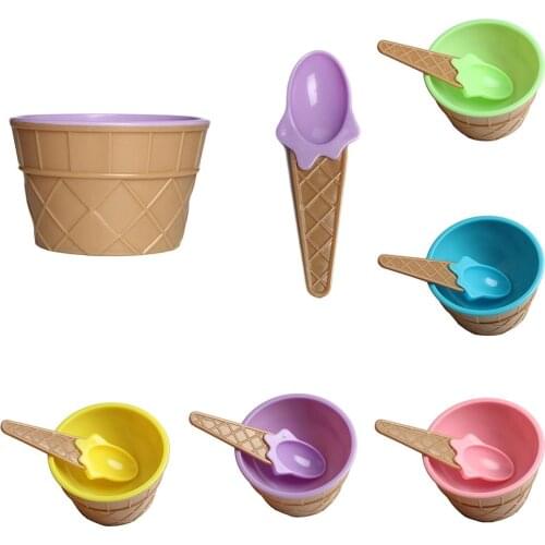 Creative Cute Ice Cream Bowl + Spoon Kids Children Summer Party Dessert Cup Gift Hot