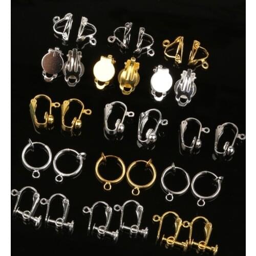 Different 4-20pcs Gold Color Rhodium Non Piercing Screw Round Ear Clip Earring Hooks For DIY Earring Findings Jewelry Making