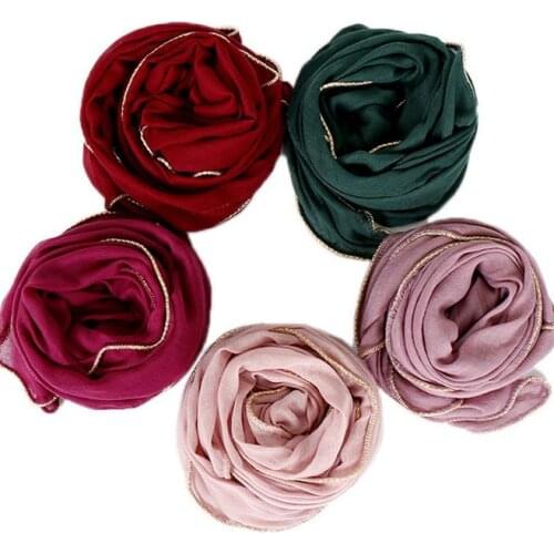 Metal Chain Scarf Solid Maxi Muslim Hijab Shawls Headband Plain TR Cotton Breathable Pashmina Headscarf Islamic Wraps 180X80CM