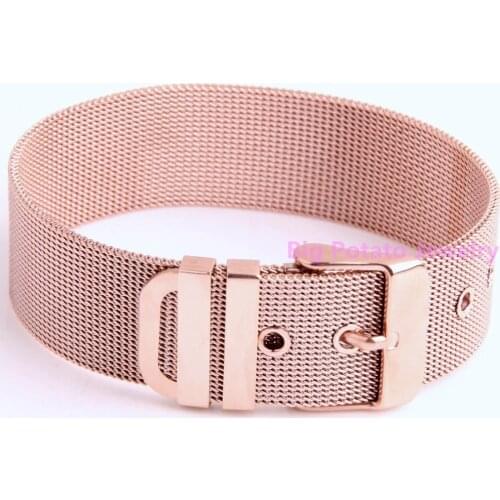 Fashion Charming Womens Cuff Jewelry 316L Stainless Steel Rose Gold Leather Belt Bracelet Bangle 15-19.5cm Adjustable 18mm 26g