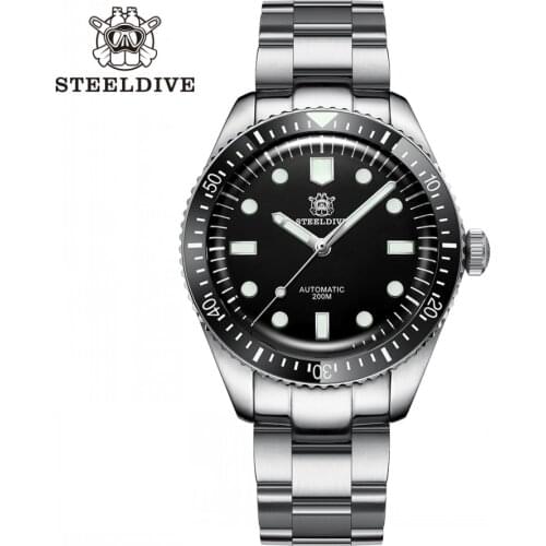 Steeldive Stainless Steel Men Dive Watch NH35 Automatic Mechanical WristWatch 200M Waterproof Sapphire Steel Bracelet 2021