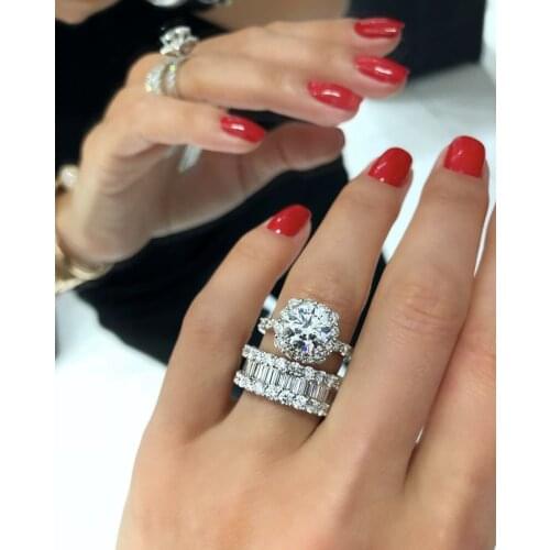 925 Sterling Silver square diamond Band ring set Luxury Cocktail Wedding Natural White Sapphire Rings for Women Fine Jewelry