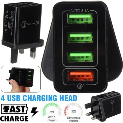 Mayitr QC 3.0 USB Wall Charge For Cell Phone Quick Charger Hub UK Plug Power Adapter Portable 4 Ports Charger Accessories