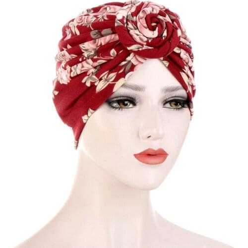 New Women African Pattern Knotted Flower Stretchy Turban MuslimTwist Knot India Hat Ladies Chemo Cap Bandanas Hair Accessories
