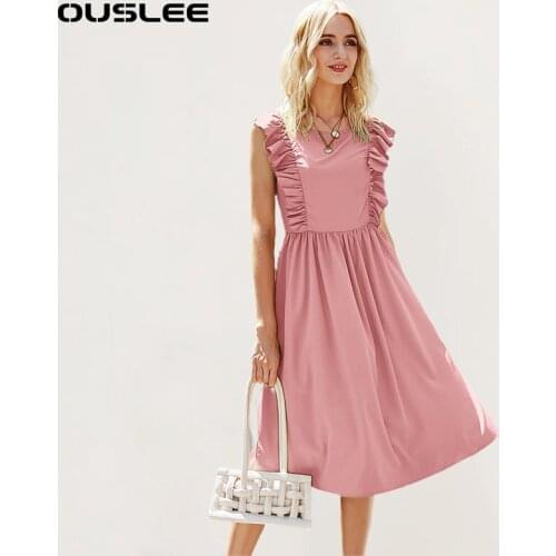 OUSLEE 2021 Summer Solid Color Tank Dress Women Fashion Elegant Casual Party Dresses Female Retro Oneck Sleeveless Tank Sundress
