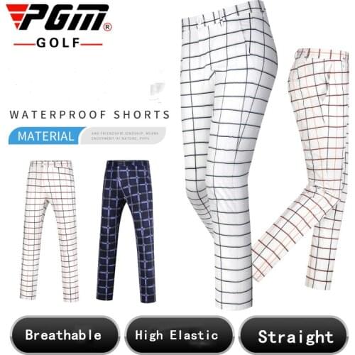 PGM 2021 Summer Golf Pants Sportswear Mens Waterproof Plaid Sports Pants High Elastic Quick-Drying Breathable Straight Trousers