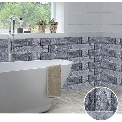 10pcs Flat Gray Marble Texture Embossing Tiles Wall Sticker Kitchen Oil-Proof Bathroom Decor Peel & Stick Ceramics Art Wallpaper