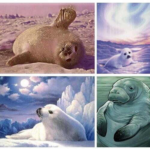 Full Round DIY 5D Diamond Painting Polar Sea Lion 3D Diamond Embroidery Seal Snow Scene Cross Stitch Handmade Home Decor