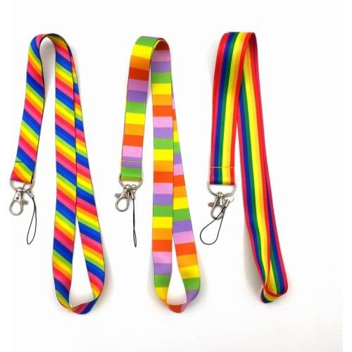 Rainbow New Cartoon Lanyard Neck Strap for Key ID Card Cell Phone Straps Badge Holder Fashion Buttons Accessories