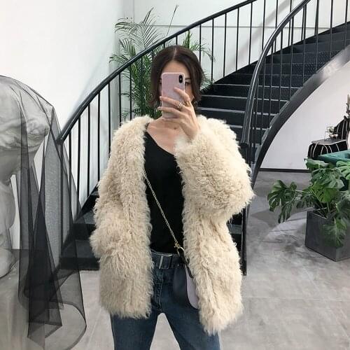 SJ1042 Best Selling Fashionable Factory Sale Cream 100% Real Fur Jacket 2019
