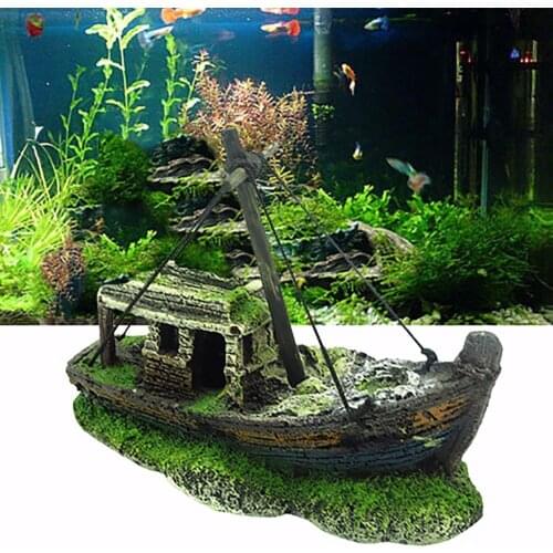 Resin Home Aquarium Ornament Wreck Sunk Ship Aquarium Ornament Sailing Boat Destroyer Fish Tank Tank Aquarium Decoration