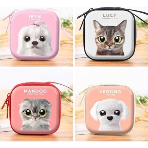 Cartoon dog cat coin bag Mini Coin Wallet Purse Kids Earphone Box Bags Coin Wallet Women Cute cartoon Lucky Bear Tinplate Bag