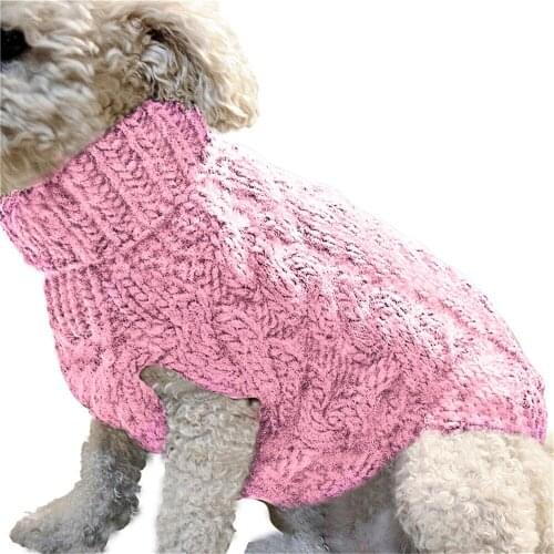Dog Turtleneck Sweater Twist Knit Design Simple Solid Color Thick Warm Autumn and Winter Pet Clothing