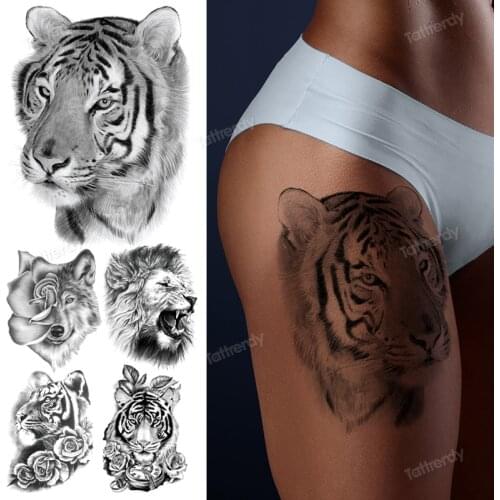Adult tattoo tiger head lion king wolf Big temporary tattoos animals sexy body tattoos for women men tattoo leg thigh waterproof