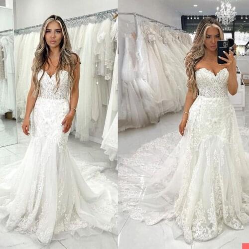 Gorgeous Mermaid Wedding Dresses Bridal Gown Lace Applique Beaded Sweetheart Neckline Plus Size Vestidos De Novia Mariee