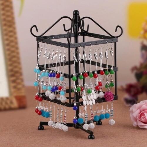 Rotatable Jewelry Storage Rack 144 Holes 4 Layer Metal Studs Display Shelf Earrings Display Rack Metal Jewelry Stand Showcase