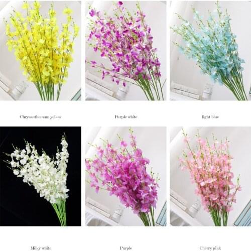 Yellow 5 Prongs Dancing Orchid Artificial Simulation Bouquet Fake Flower Wedding Decoration Phalaenopsis