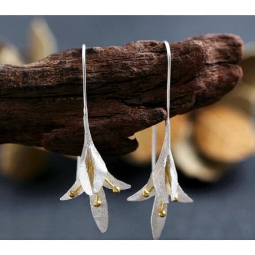 ANENJERY 925 Sterling Silver Flower Earrings Female Handmade Dangle Earrings For Women Wholesale S-E121