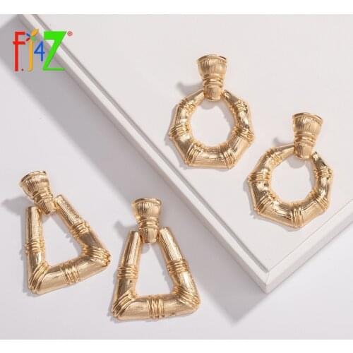 F.J4Z 2019 New Brand Geo Earrings for Women Fashion Golden Alloy Bamboo Earrings Chunky Club Show Earing Jewelry Gifts Dropship