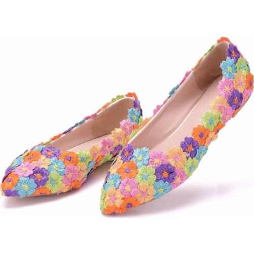 Lace Bride Shoes Handmade Colorful Wedding Shoes Mixed Colors Pointed Toe Women Shoe Ballet Flats Bridesmaid Shoes Show Sandals