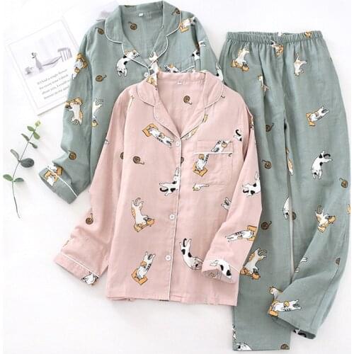 Couple New Gauze Lapel Pajama Set Spring Summer Autumn Comfortable Cotton Double Gauze Comfortable Casual Home Sleepwear Clothes