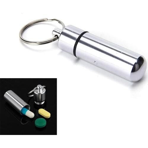 1PCS Keychain Waterproof Aluminum Medicine Pill Box Case Bottle Holder Container