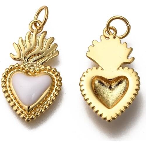 10pcs Golden Tone Brass Enamel Heart Pendants for necklace jewelry making DIY Decor 22x12x3mm, Hole: 3.5mm