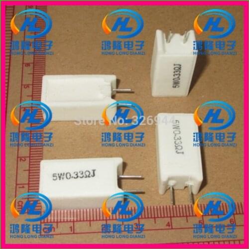 10pcs/lot) 5W 0.33 ohm +/-5% Vertical cement resistor / 5W 0.33 ohm 5% Cement resistance / 5W 0.33RJ Ceramic resistor