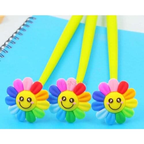 3pcs Smiley Sun Flower Gel Pen Seven Color Flower Gel Pen Student Signature Pen Kindergarten Black Pen