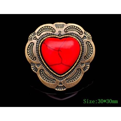 30mm Retro Brass Tribal Southeast Flower Engraved Heart Turquoise Leathercraft Concho Button For Headstall Saddle Tack Decor