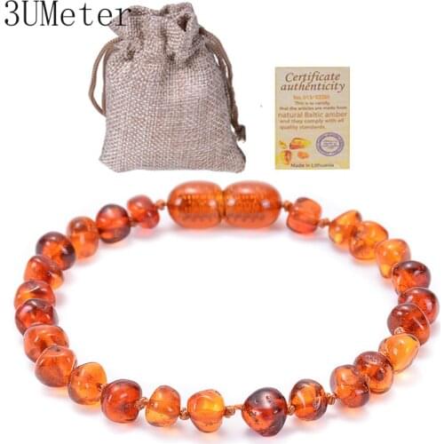 3UMeter Baltic Sea Natural Amber Baby Bracelet Kid Child Teeth Iry Irregular Amber Bracelet Jewelry Gift Drop Shipping