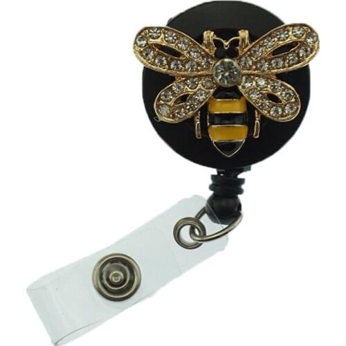 50pcs/lot Rhinestone Bumble Bee Retractable Badge Reel/ ID Badge Holder