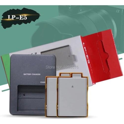 2pcs LP-E5 LP E5 LPE5 Camera Battery For Canon EOS 450D 500D 1000D KISS X2 X3 F Rebel XS With Digital Camera LC-E5E charger