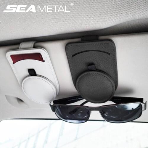 Car Glasses Holder Leather Sun Visor Eyeglasses Clip Universal Sunglasses Case Card Holder for Card Ticket Holder Pen Case Clip