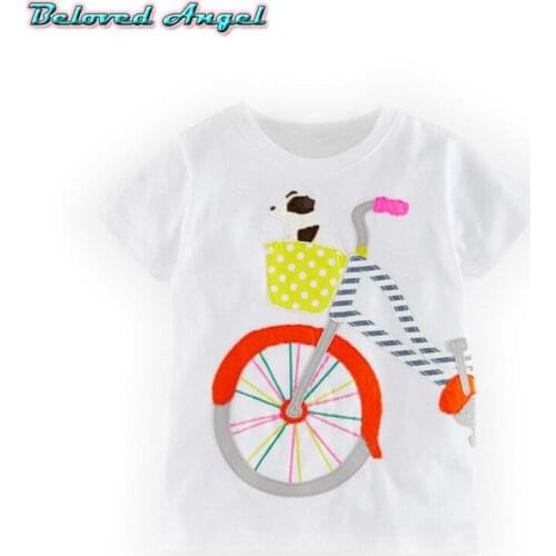 2019 Summer Boys Girls Dinosaur Pattern Short Sleeve T-Shirt Children 100% Cotton White Tops For Kids Cartoon Print Clothes