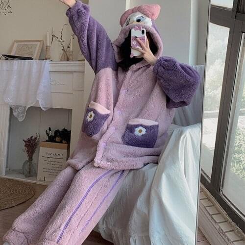 Home Suit Pants Pajamas for Autumn and Winter Thick Long-sleeve Plush Cotton Pants Pajamas Women Winter Cotton Suit