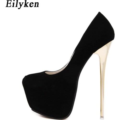 Eilyken Sexy Wedding Women Fetish Shoes Concise Woman Pumps Latform Very High Heel Stripper Flock Pumps 16 cm
