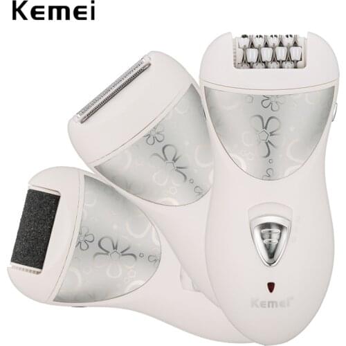 Kemei epilator rechargeable 3 in 1 lady hair remover shaver electric callus remover depilador removal for women foot care tool