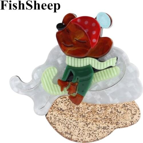 FishSheep New Skiing Dog With Hat Brooches For Women Lovely Animal Little Bear Brooch Pins Corsage Badges Fashion Accessories