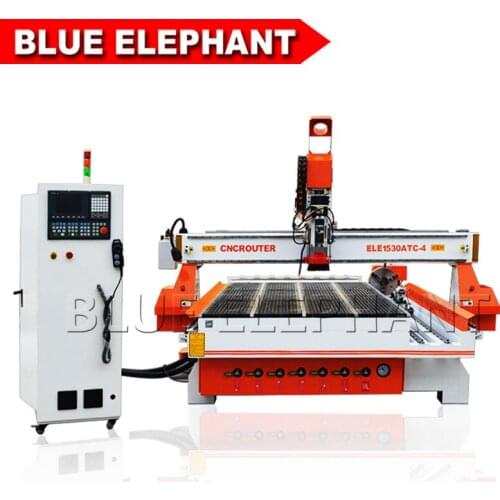 CNC 1530 Router Cutting Machine ATC Linear Type Auto Tool Change 4 Axis Italy Spindle 180 Degree