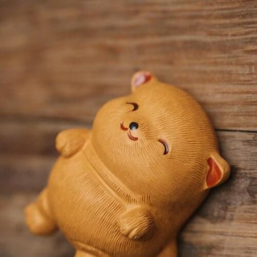 Clay Cute Sleeping Lucky Cat Tea Pet Figurines Tea Ceremony Zen Yellow Table Room Decoration Accessories Yixing Animal Ornament