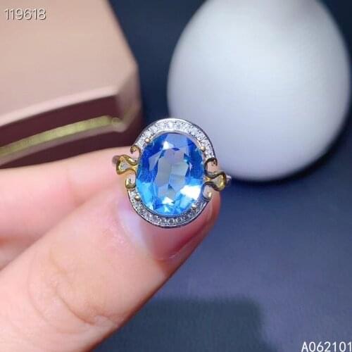 KJJEAXCMY fine jewelry S925 sterling silver inlaid natural blue topaz girl noble ring support test Chinese style hot selling