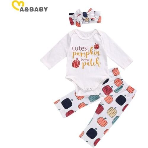Ma&Baby 0-24M Newborn Infant Baby Girls Halloween Clothes Set 2020 New Letter Romper Pumpkin Pants Festival Outfits
