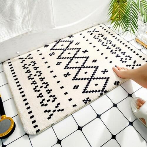 Shower Toilet Non-Slip Soft Foot Pad Bathroom Absorbent Mat Geometric Striped Livingroom Bedroom Kitchen Shaggy Entrance Doormat