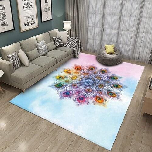 Rainbow Mandala Style Printed Round Soft Carpets For Living Room Mandala Flower Anti-slip Rug Floor Mat Bedroom Decor Carpet